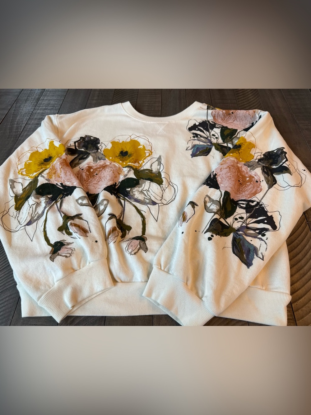Pilcro - Anthropologie The Niki Bubble Cream Floral Sweatshirt Women's Size L - Picture 9 of 16
